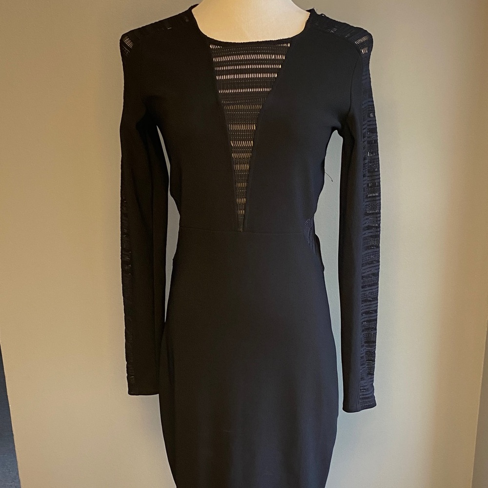 Express Black Long Sleeve Dress with Mesh Accents (Size 12) NWT